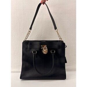Michael Kors Hamilton Large Satchel Purse Black Saffiano Leather Gold Hardware